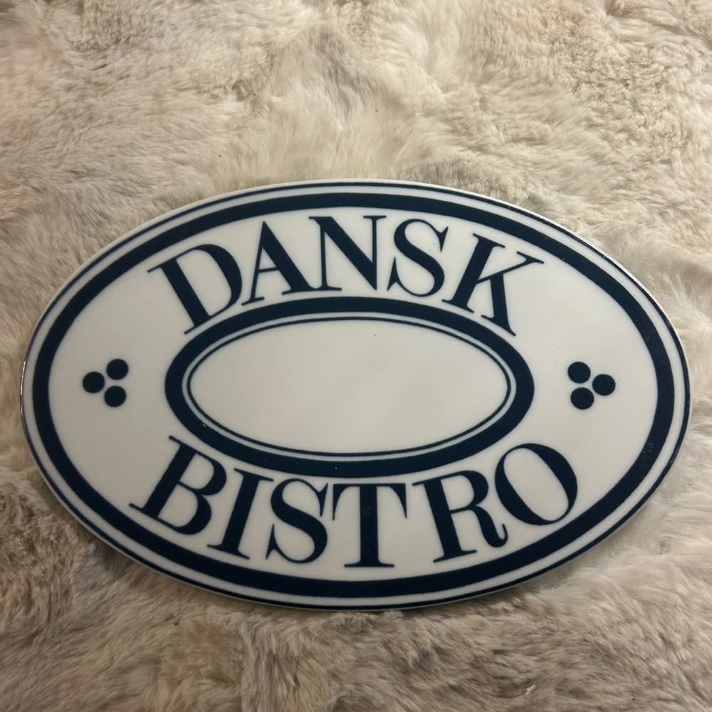 Trivet-Hot Plate-Plaque Dansk Bistro 5 3/8" X 8" Advertising Blue & White Oval